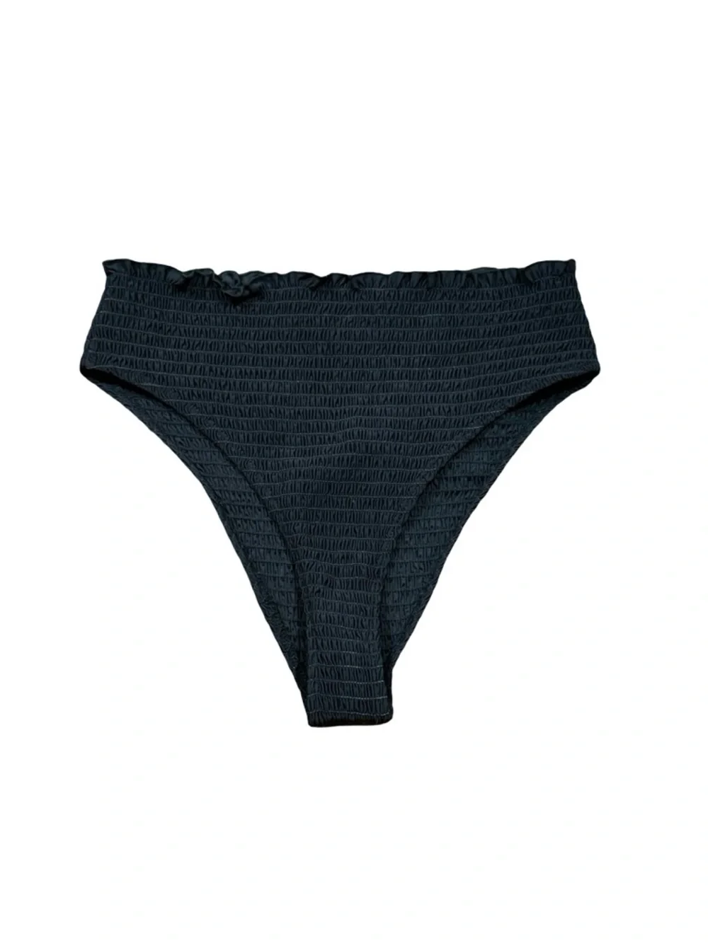 Reformation Ventura Smocked High Waisted Bikini Bottom Black